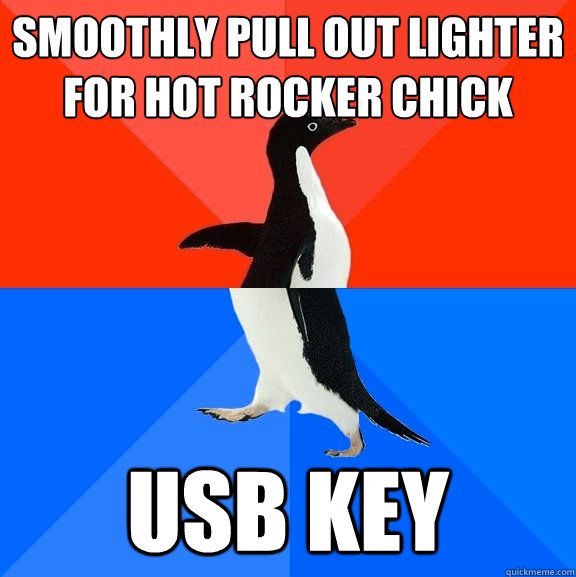 Smoothly pull out lighter for hot rocker chick USB Key  Socially Awesome Awkward Penguin