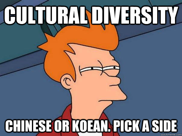 Cultural Diversity Chinese or Koean. Pick a side  Futurama Fry