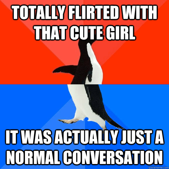 Totally flirted with that cute girl It was actually just a normal conversation  Socially Awesome Awkward Penguin