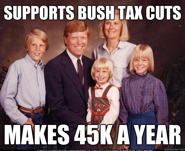 supports bush tax cuts Makes 45k a year - supports bush tax cuts Makes 45k a year  Misc