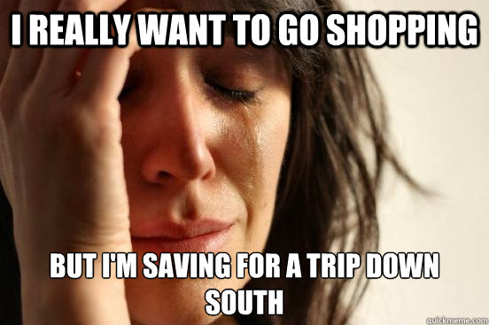 I really want to go shopping but i'm saving for a trip down south  First World Problems