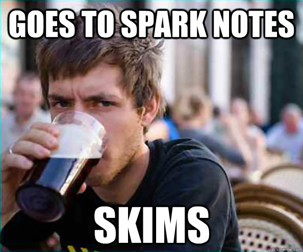 Goes to spark notes Skims  Lazy College Senior