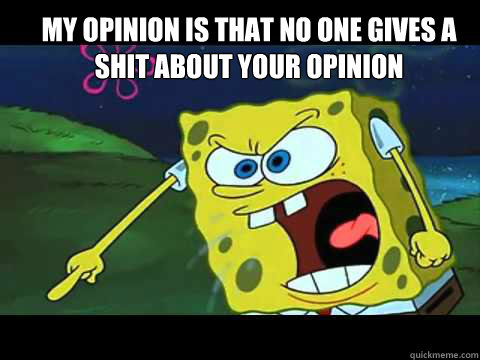 My opinion is that no one gives a shit about your opinion   Angry Spongebob