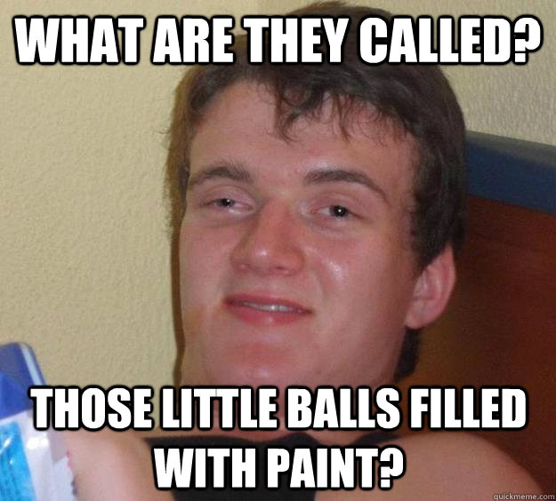 What are they called? Those little balls filled with paint? - What are they called? Those little balls filled with paint?  10 Guy