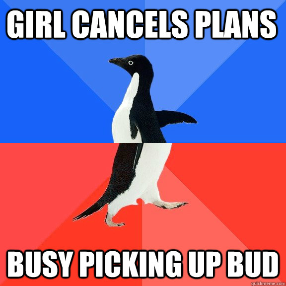 Girl cancels plans Busy picking up bud  Socially Awkward Awesome Penguin