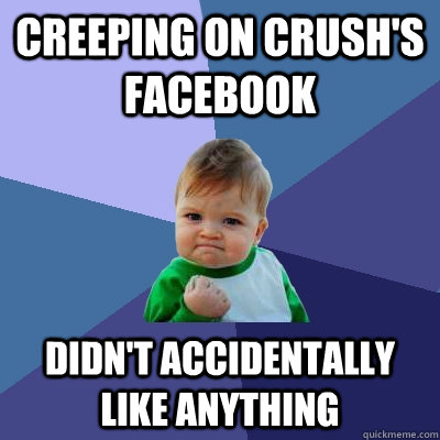 Creeping on crush's facebook didn't accidentally like anything  Success Kid