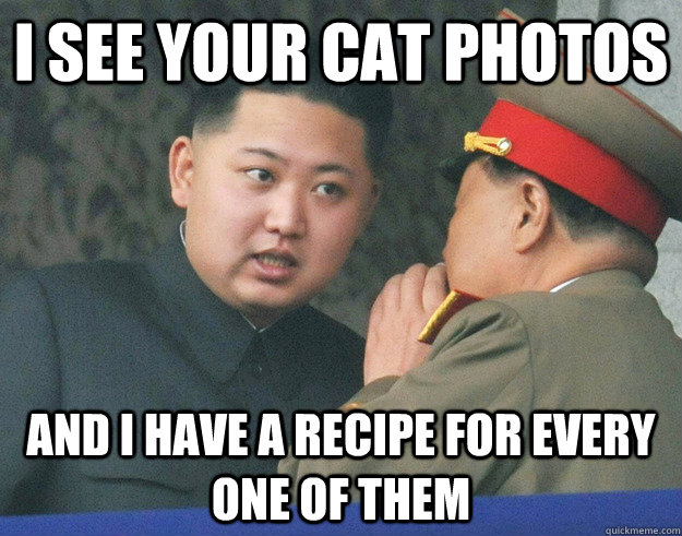 I SEE YOUR CAT PHOTOS AND I HAVE A RECIPE FOR EVERY ONE OF THEM  Hungry Kim Jong Un