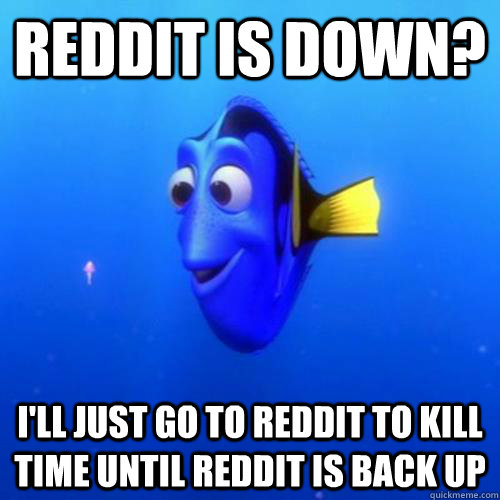 Reddit is down? I'll just go to reddit to kill time until reddit is back up - Reddit is down? I'll just go to reddit to kill time until reddit is back up  dory