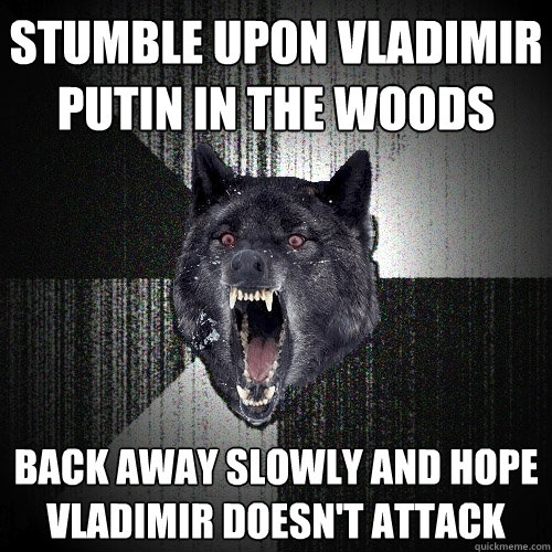 Stumble upon Vladimir Putin in the woods back away slowly and hope vladimir doesn't attack - Stumble upon Vladimir Putin in the woods back away slowly and hope vladimir doesn't attack  Insanity Wolf