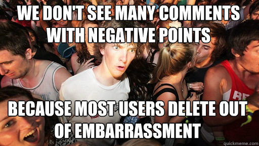 we don't see many comments with negative points because most users delete out of embarrassment  Sudden Clarity Clarence
