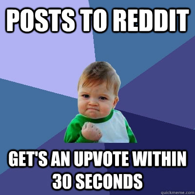 Posts to REddit Get's an upvote within 30 seconds  Success Kid
