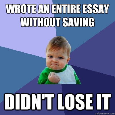 Wrote an entire essay without saving Didn't lose it  Success Kid