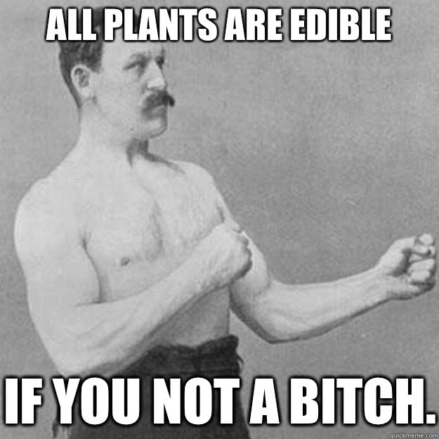 All plants are edible If you not a bitch.  overly manly man