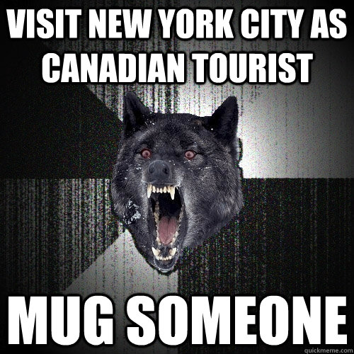 Visit New York city as canadian tourist MUG SOMEONE  Insanity Wolf