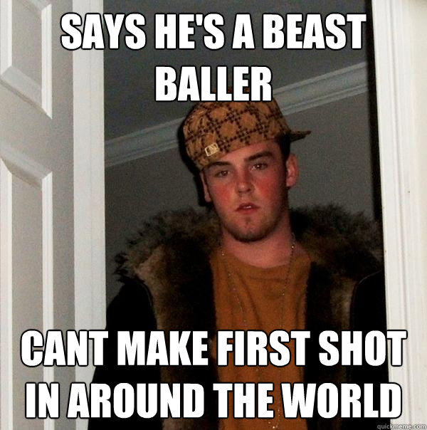 Says he's a BEast baller Cant make first shot in around the world  Scumbag Steve