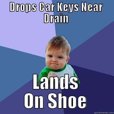 DROPS CAR KEYS NEAR DRAIN LANDS ON SHOE Success Kid