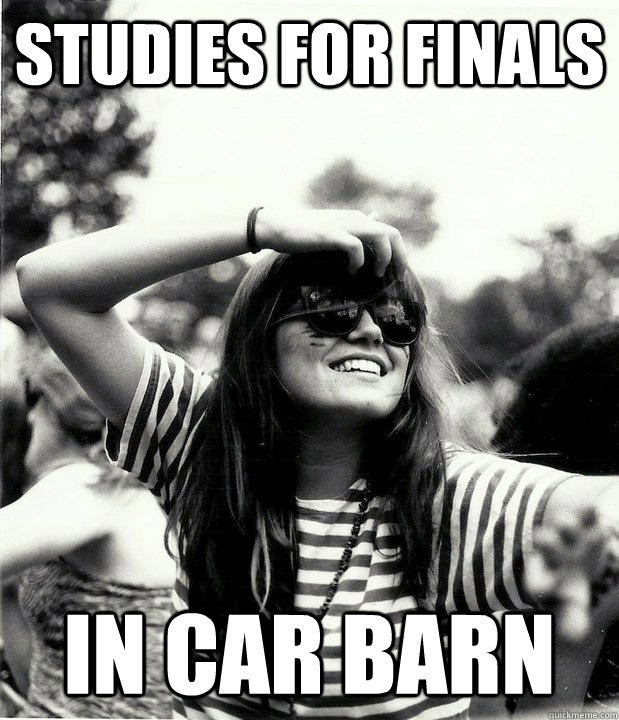 Studies for finals in car barn  Georgetown Hipster