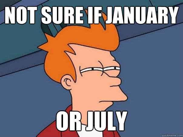 Not sure if january Or july  Futurama Fry