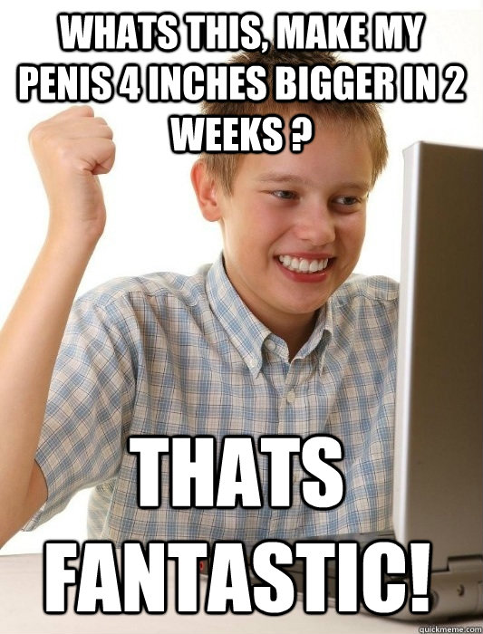 Whats this, make my penis 4 inches bigger in 2 weeks ? Thats Fantastic!  First Day on the Internet Kid