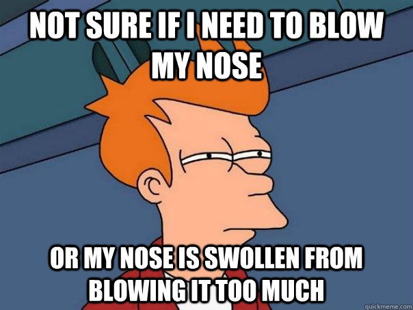 Not sure if I need to blow my nose or my nose is swollen from blowing it too much - Not sure if I need to blow my nose or my nose is swollen from blowing it too much  Futurama Fry
