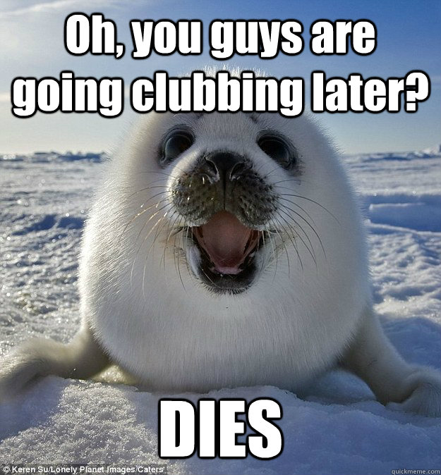 Oh, you guys are going clubbing later? DIES  Easily Pleased Seal