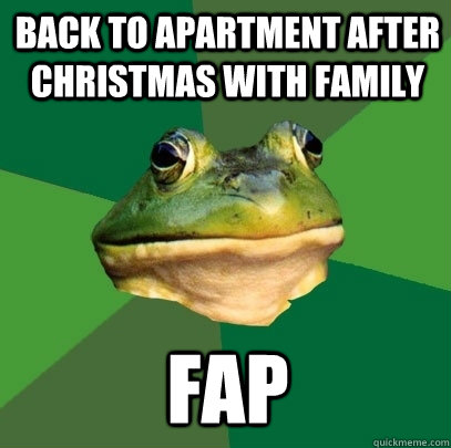 back to apartment after christmas with family fap  Foul Bachelor Frog
