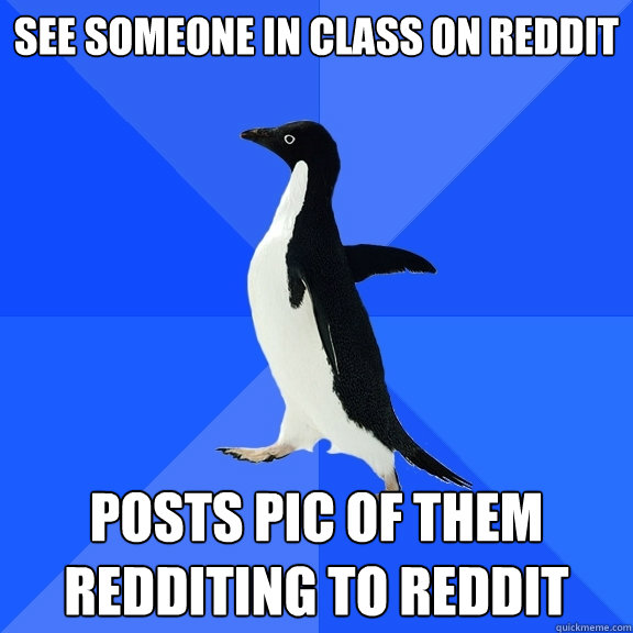 See someone in class on reddit posts pic of them redditing to reddit  Socially Awkward Penguin