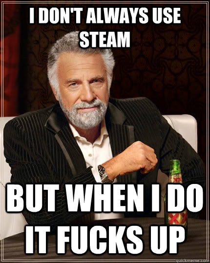 I don't always use Steam But when I do it fucks up  The Most Interesting Man In The World