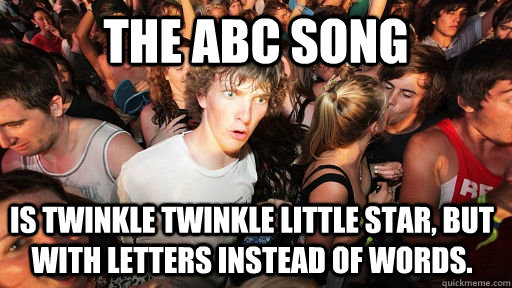 the AbC song  is twinkle twinkle little star, but with letters instead of words.  Sudden Clarity Clarence