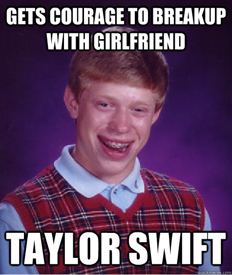 Gets courage to breakup with girlfriend Taylor Swift  Badluckbrian