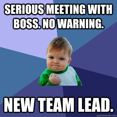 Serious meeting with boss. No warning. New team lead.  Success Kid
