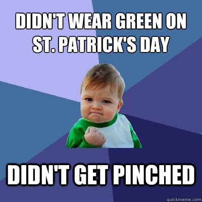 Didn't wear green on St. Patrick's Day Didn't get pinched  Success Kid
