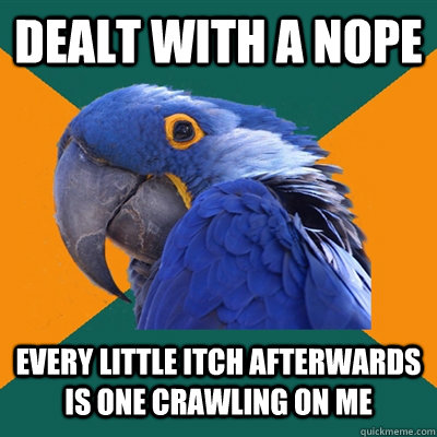 Dealt with a NOPE Every little itch afterwards is one crawling on me  Paranoid Parrot
