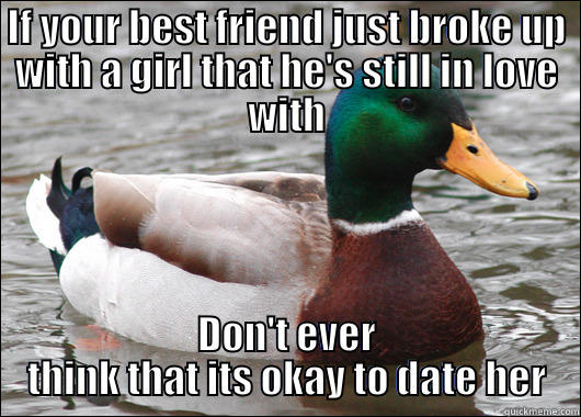 IF YOUR BEST FRIEND JUST BROKE UP WITH A GIRL THAT HE'S STILL IN LOVE WITH DON'T EVER THINK THAT ITS OKAY TO DATE HER Actual Advice Mallard