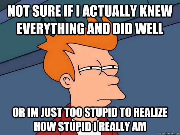Not sure if i actually knew everything and did well Or im just too stupid to realize how stupid i really am  Futurama Fry