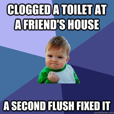 Clogged a toilet at a friend's house a second flush fixed it - Clogged a toilet at a friend's house a second flush fixed it  Success Kid