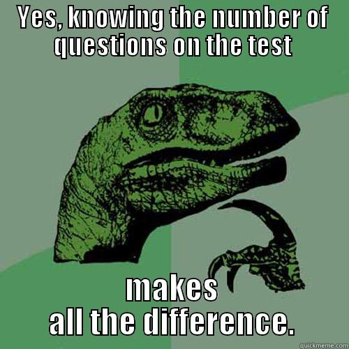YES, KNOWING THE NUMBER OF QUESTIONS ON THE TEST MAKES ALL THE DIFFERENCE. Philosoraptor
