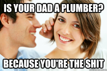 is your dad a plumber? because you're the shit - is your dad a plumber? because you're the shit  Bad Pick-up line Paul