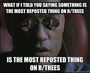 What if I told you saying something is the most reposted thing on r/trees Is the most reposted thing on r/trees  Morpheus SC