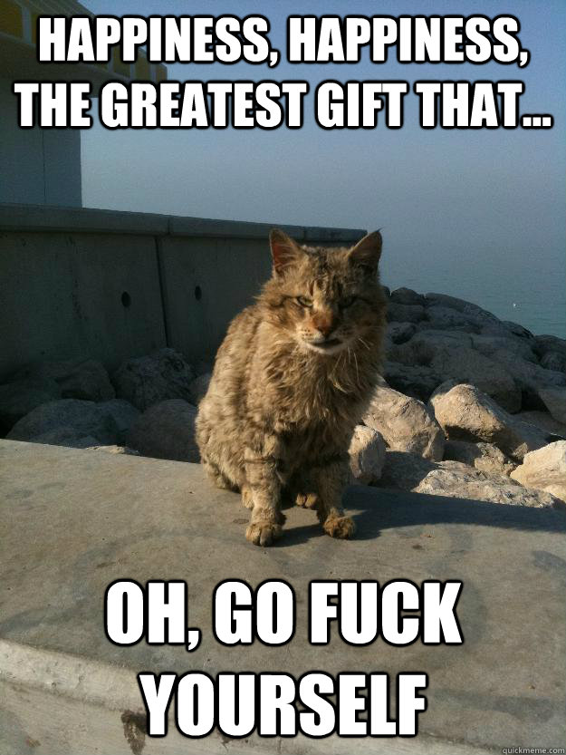 happiness, happiness, the greatest gift that... oh, go fuck yourself  Bitter Cat