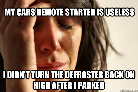 My cars remote starter is useless I didn't turn the defroster back on high after I parked  First World Problems