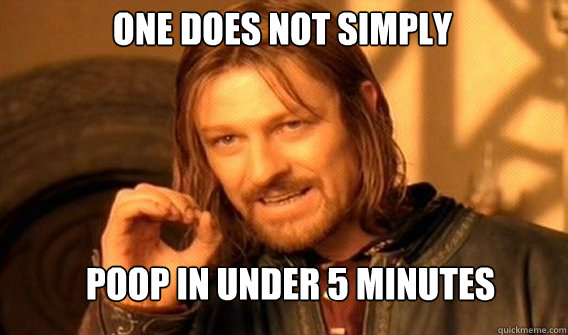 One does not simply poop in under 5 minutes  Boromir