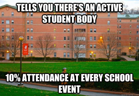 tells you there's an active student body 10% attendance at every school event  