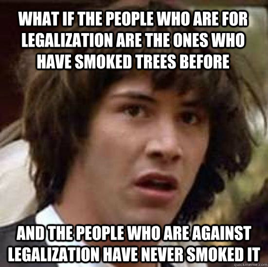 What if the people who are for legalization are the ones who have smoked trees before And the people who are against legalization have never smoked it  conspiracy keanu
