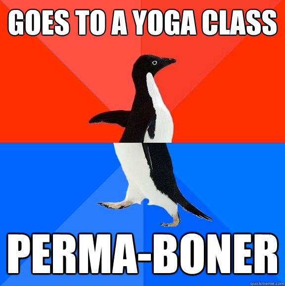 Goes to a yoga class Perma-Boner  Socially Awesome Awkward Penguin