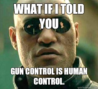 What if I told you Gun control is human control.  Matrix Morpheus