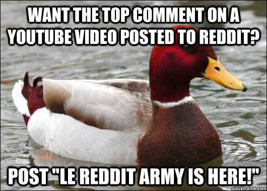 want the top comment on a YouTube video posted to reddit? post 