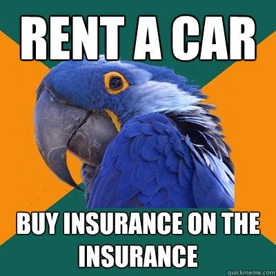 Rent a car buy insurance on the insurance  Paranoid Parrot