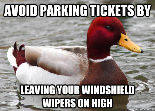 Avoid Parking tickets by leaving your windshield wipers on high  Malicious Advice Mallard
