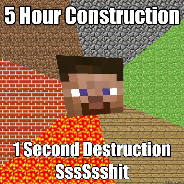 5 Hour Construction 1 Second Destruction
SssSsshit  Minecraft